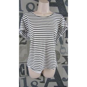 Workshop Republic Clothing Women XL Shirttail Knit Top White & Dark Green Stripe